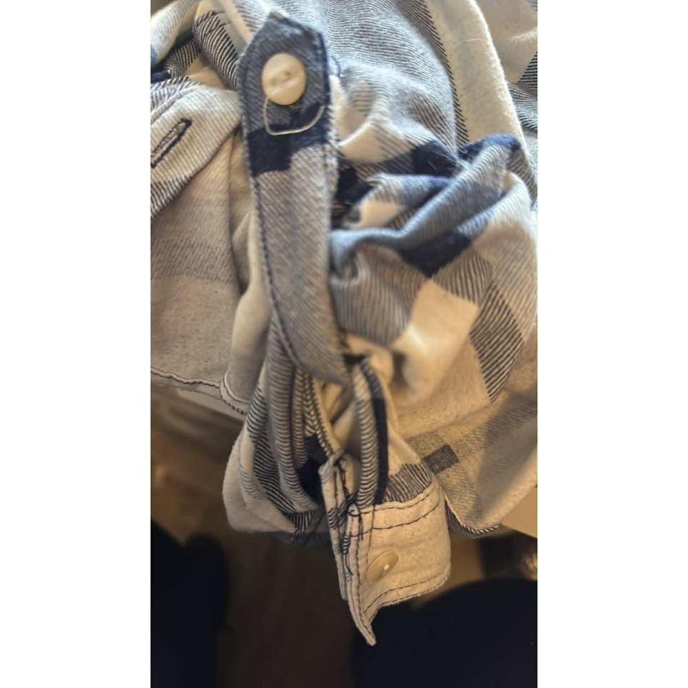 Passport Womens Blue White Plaid Button Down Roll Tab Sleeve Shirt - Picture 3 of 5